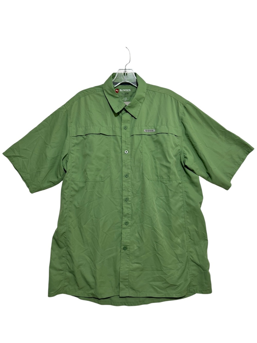 Simms Guide Series Fishing Shirt Mens Large Green Vented Ripstop Short Sleeve